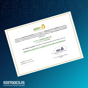 Editable Spain Plan-A Food Handler Certificate Page Preview - EditDocs