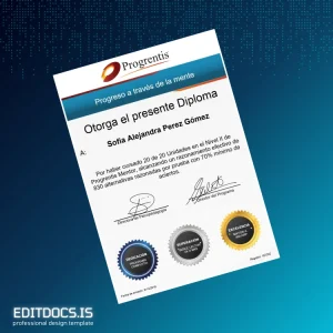 Editable Spain Progrentis Diploma of Excellence Template Page Preview - EditDocs