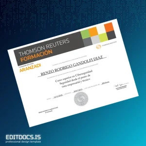 Editable Spain Thomson Reuters Formación Advanced Course in Cybersecurity Certificate Page Preview - EditDocs