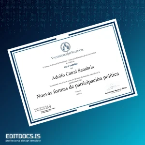 Editable Spain University of Valencia Course Certificate in New Forms of Political Participation Page Preview - EditDocs