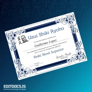 Editable Spain Usui Shiki Ryoho Reiki Master Course Level 3 Diploma Page Preview - EditDocs