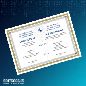 Editable Turkey Dokuz Eylul University Bachelor's Diploma Page Preview - EditDocs