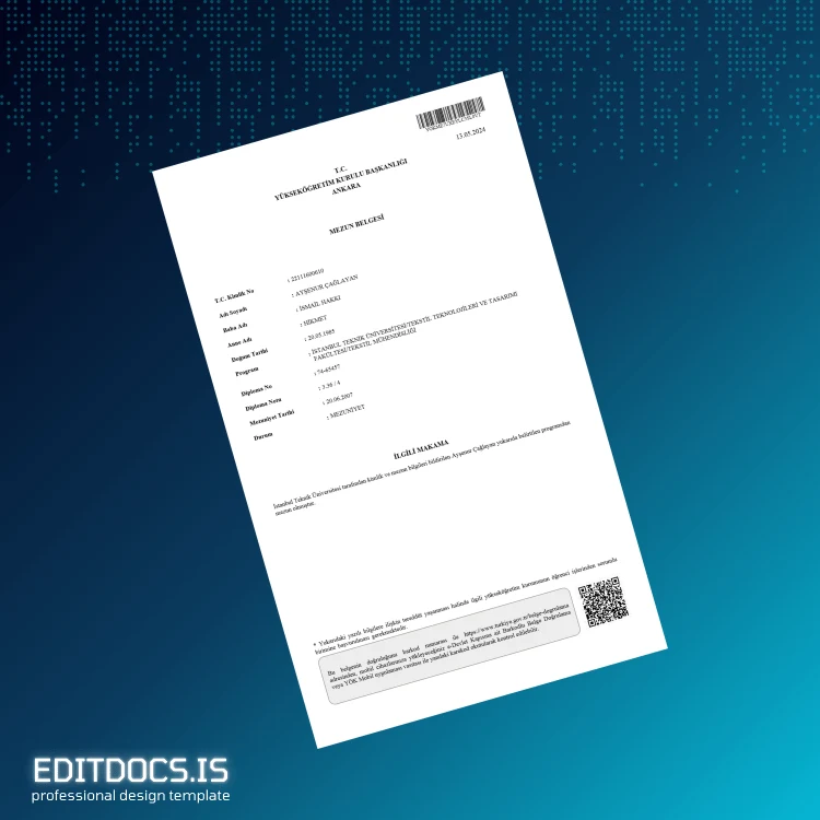 Editable Turkey Istanbul Technical University Bachelor's Degree Template Page Preview - EditDocs