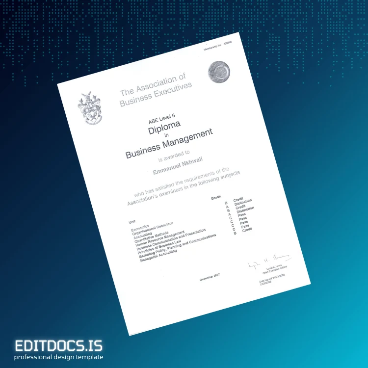 Editable UK ABE Level 5 Diploma in Business Management Page Preview - EditDocs