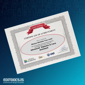 Editable UK Adams Academy Advanced Diploma in Care Assistant Page Preview - EditDocs