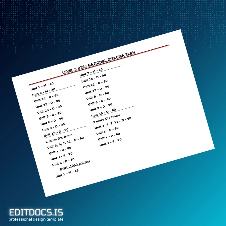 Editable UK BTEC National Diploma Level 3 Template page 2 Page Preview - EditDocs