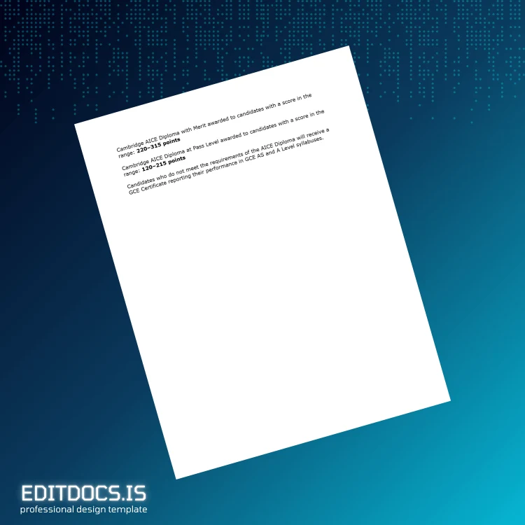 Editable UK Cambridge AICE Diploma Certificate page 2 Page Preview - EditDocs