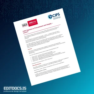 Editable UK Chamber Business Training Diploma in Procurement and Supply Level 4 Template Page Preview - EditDocs