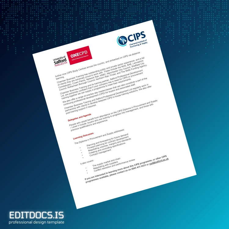 Editable UK Chamber Business Training Diploma in Procurement and Supply Level 4 Template page 2 Page Preview - EditDocs