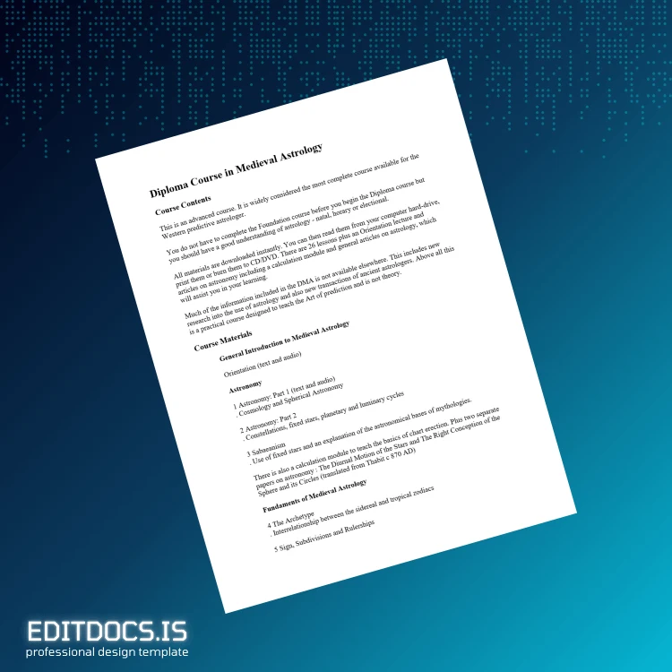 Editable UK Diploma in Medieval Astrology Template Page Preview - EditDocs