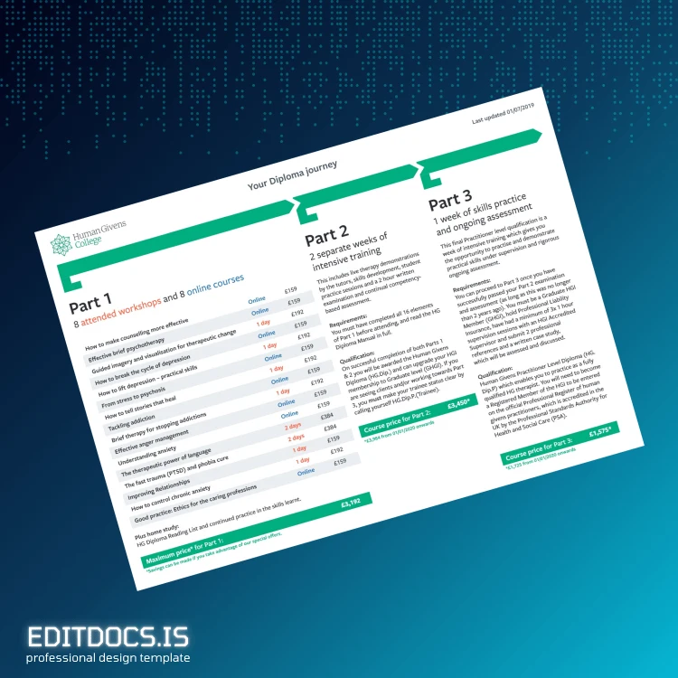 Editable UK Human Givens College Human Givens Diploma Template Page Preview - EditDocs