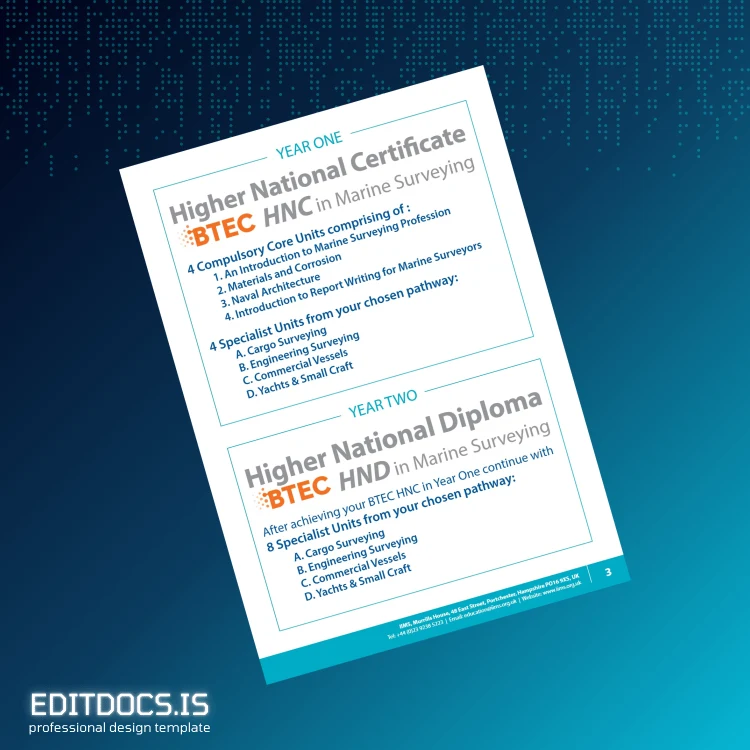 Editable UK International Institute of Marine Surveying Higher National Certificate in Marine Surveying Template page 3 Page Preview - EditDocs