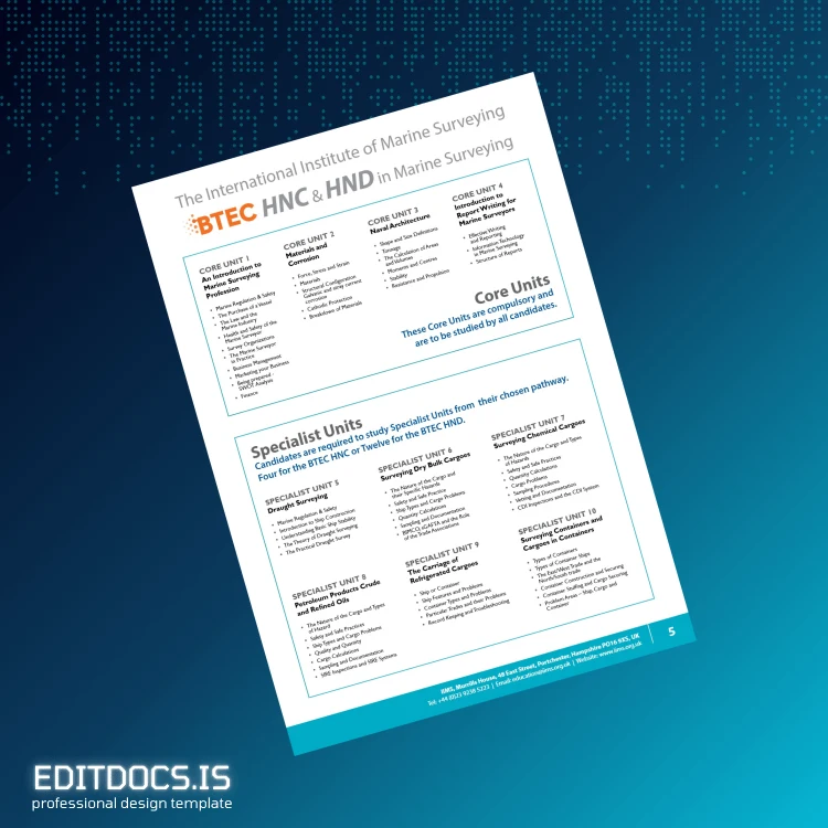 Editable UK International Institute of Marine Surveying Higher National Certificate in Marine Surveying Template page 5 Page Preview - EditDocs