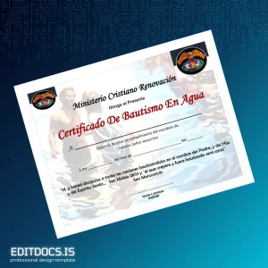 Editable USA Christian Renewal Ministry Water Baptism Certificate Template Page Preview - EditDocs