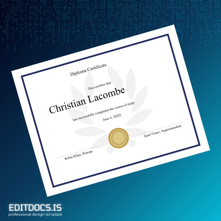 Editable USA Diploma Certificate Template Page Preview - EditDocs