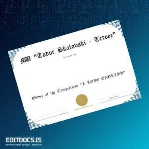 Editable USA Documentic _I LOVE ENGLISH_ Competition Diploma Page Preview - EditDocs
