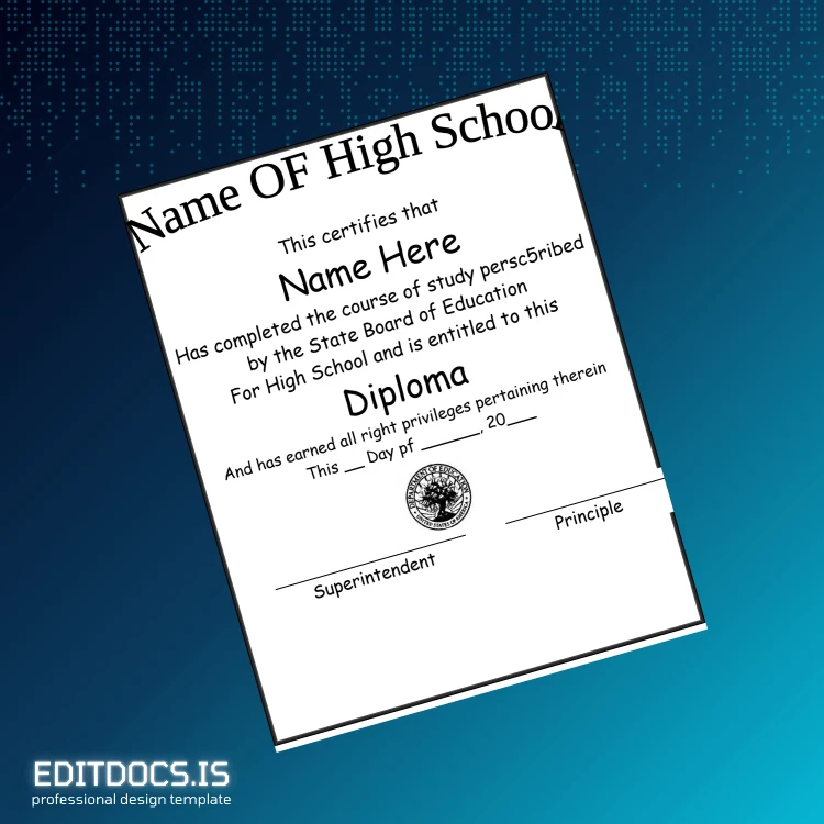 Editable USA High School Diploma Template Page Preview - EditDocs