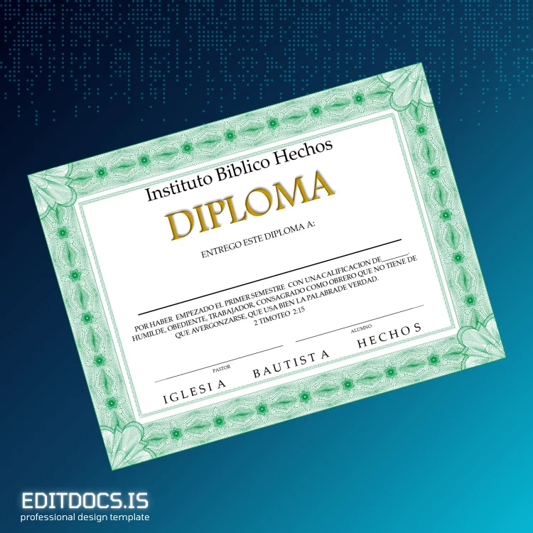 Editable USA Instituto Biblico Hechos Diploma Template Page Preview - EditDocs