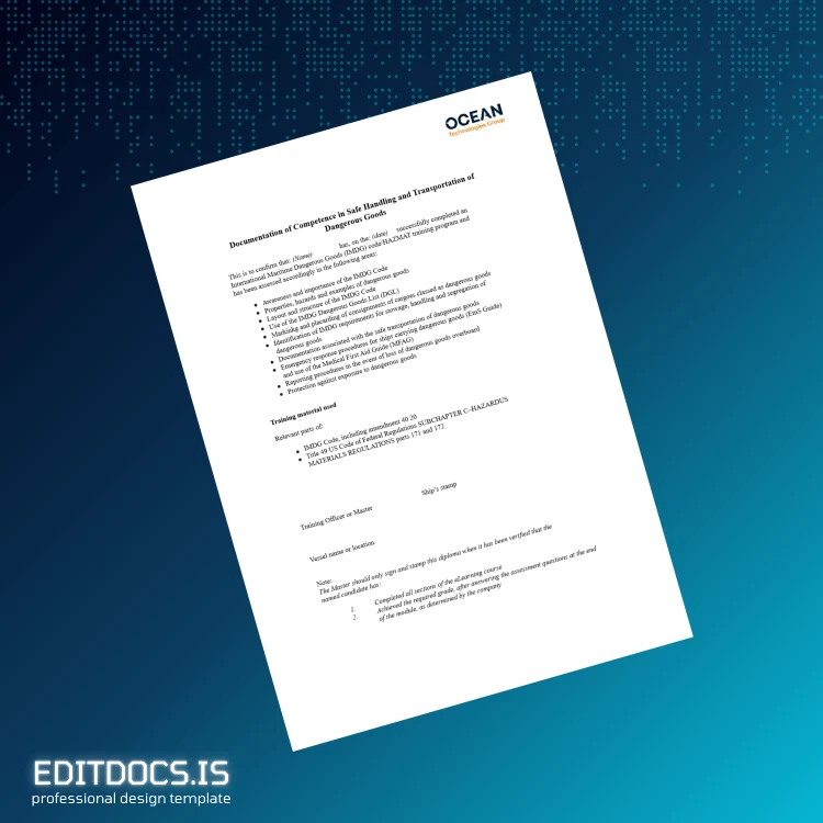 Editable USA Ocean Technologies Group HAZMAT 0151 Diploma Page Preview - EditDocs