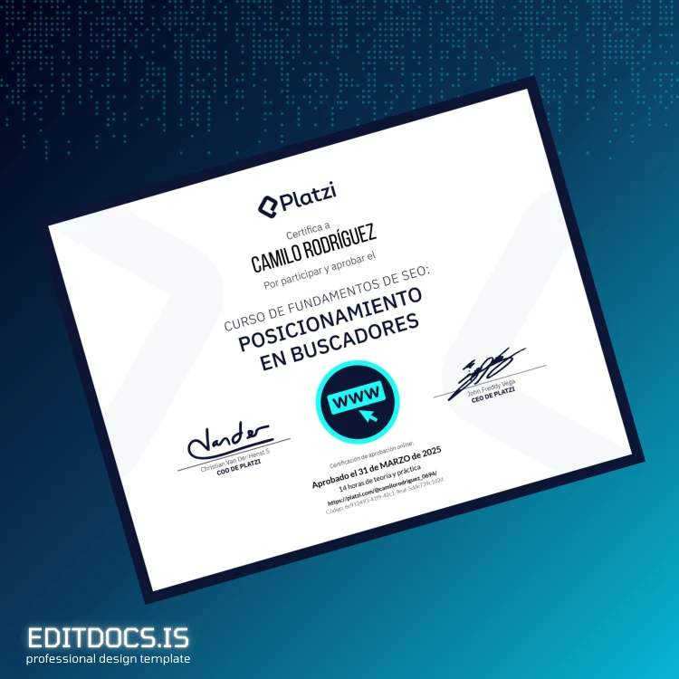 Editable USA Platzi Diploma in SEO Template Page Preview - EditDocs