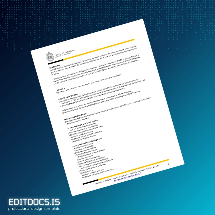 Editable USA Pontificia Universidad Católica de Chile Diploma in Geotechnical Engineering page 2 Page Preview - EditDocs
