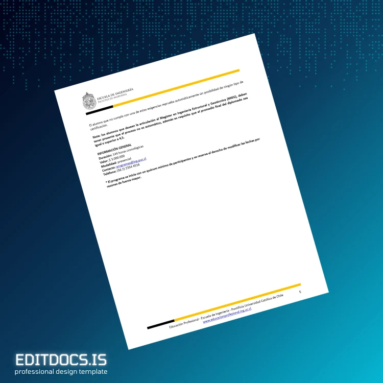 Editable USA Pontificia Universidad Católica de Chile Diploma in Geotechnical Engineering page 5 Page Preview - EditDocs