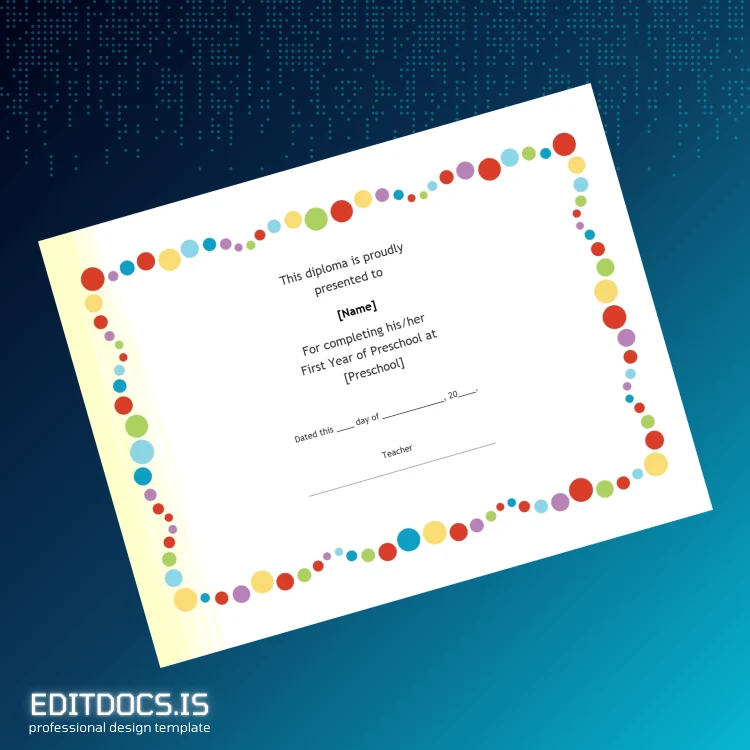 Editable USA Preschool First Year Diploma Template Page Preview - EditDocs