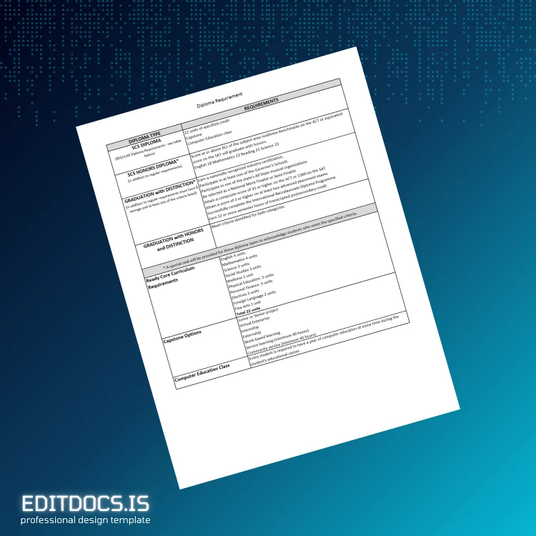 Editable USA SCS School District High School Diploma Template Page Preview - EditDocs