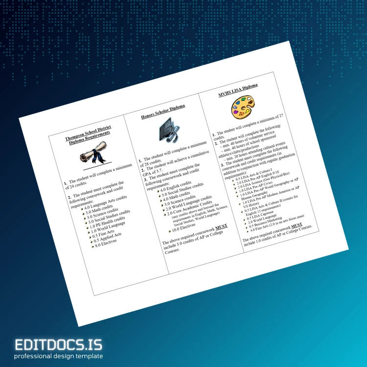 Editable USA Thompson School District MVHS LISA Diploma Template Page Preview - EditDocs