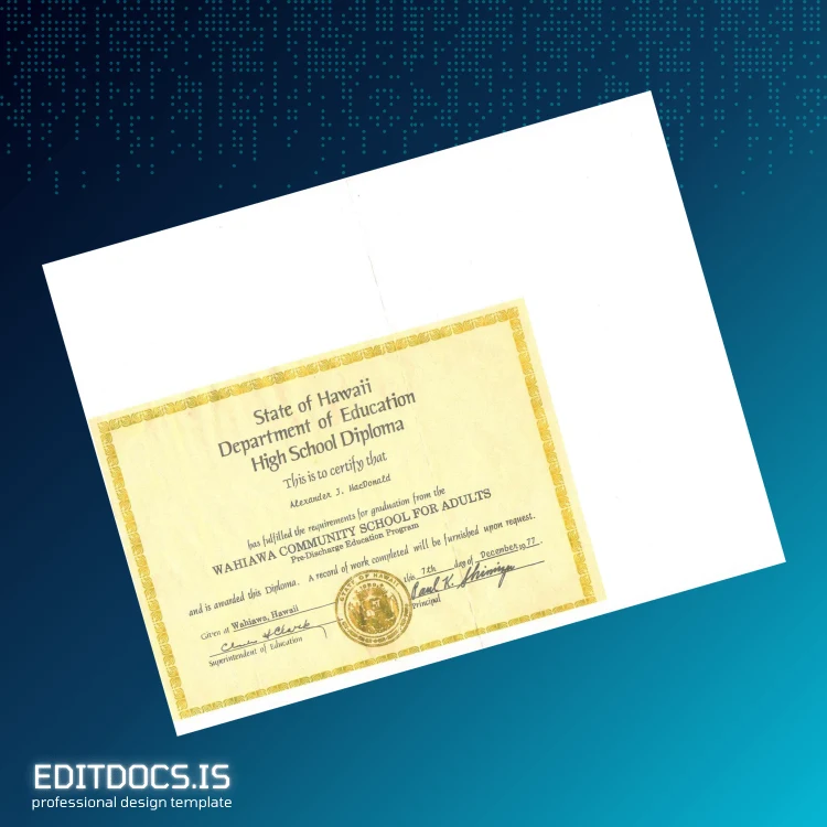 Editable USA Wahiawa Community School for Adults High School Diploma Page Preview - EditDocs