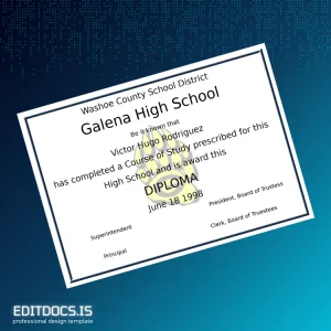 Editable USA Washoe County School District Galena High School High School Diploma Page Preview - EditDocs