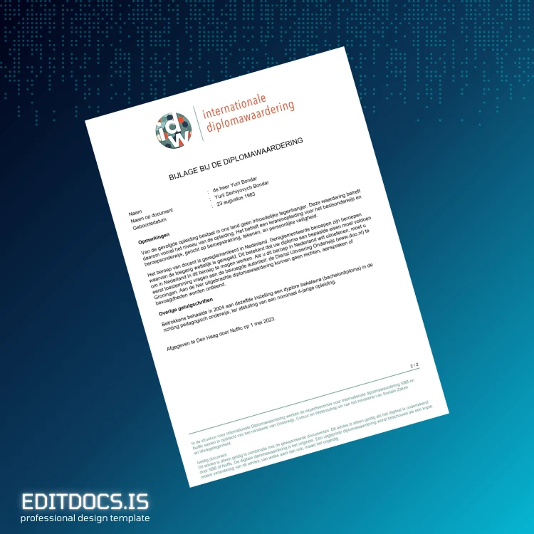 Editable Ukraine National Pedagogical Dragomanov University Specialist's Diploma Template page 2 Page Preview - EditDocs