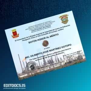 Editable Venezuela Brigada Especial de Seguridad Honor Medal Certificate Page Preview - EditDocs