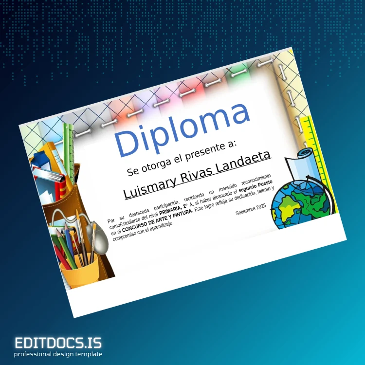 Editable Venezuela Diploma Primary Education Certificate Page Preview - EditDocs