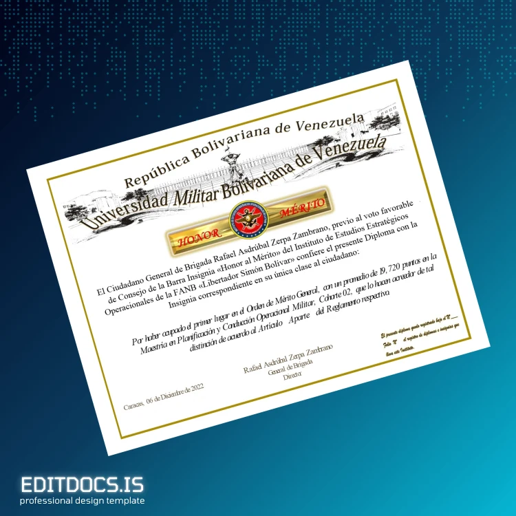 Editable Venezuela Universidad Militar Bolivariana de Venezuela Master's Degree Diploma Page Preview - EditDocs